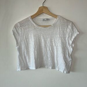 Zara White Crop Top T shirt size L